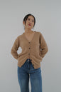 V-Neck Wool Cardigan (Camel Brown)