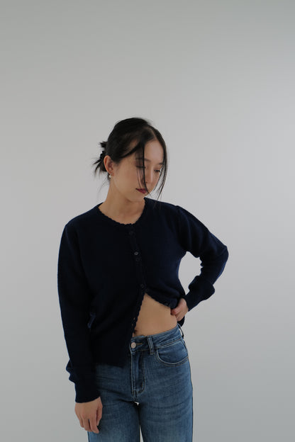 Crew-Neck Cardigan (Navy Blue)