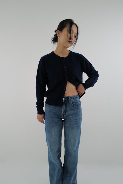 Crew-Neck Cardigan (Navy Blue)