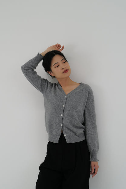 V-Neck Wool Cardigan (Light Grey)