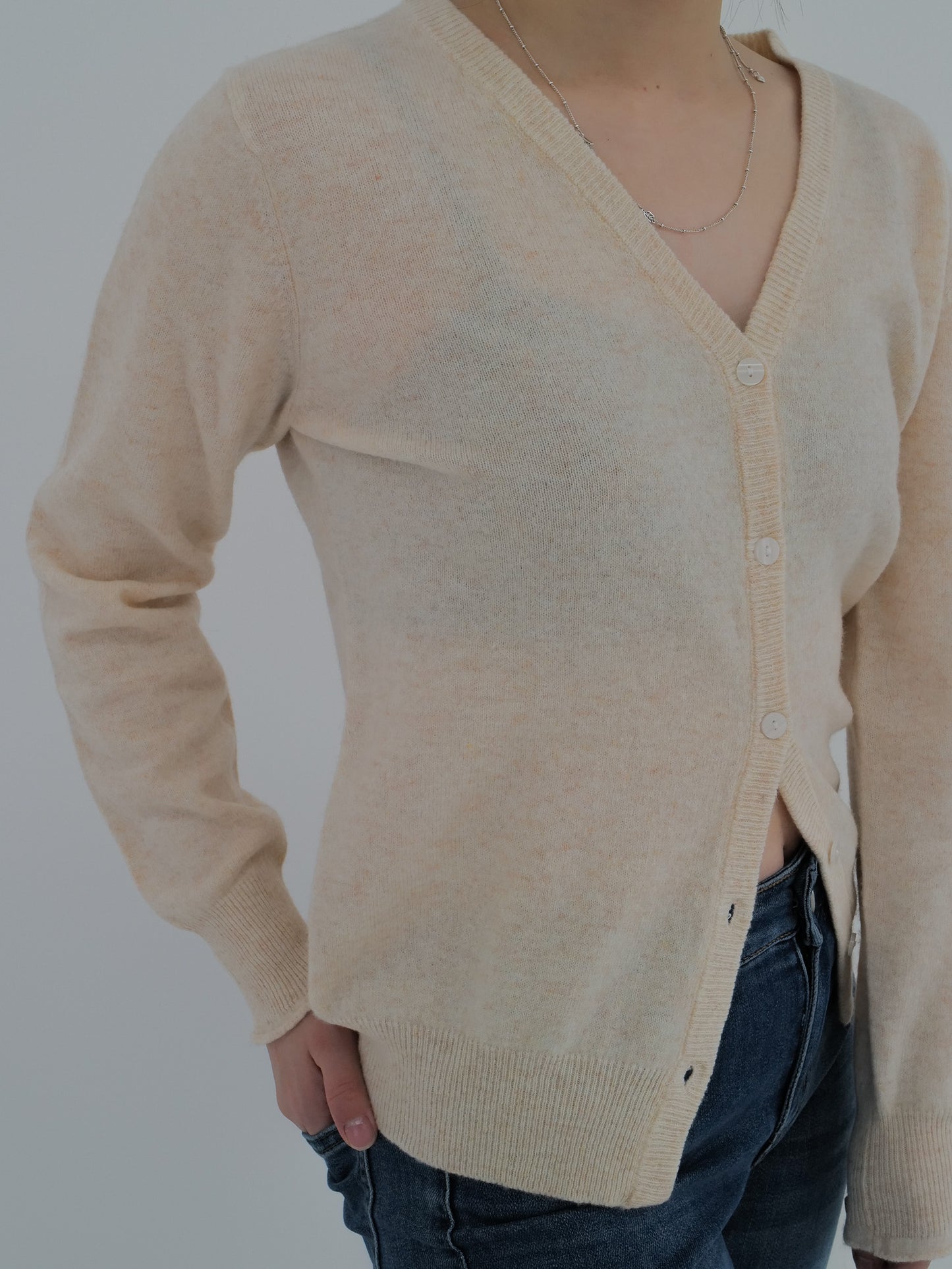 V-Neck Wool Cardigan (Light Beige)