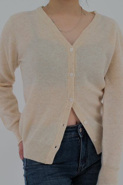 V-Neck Wool Cardigan (Light Beige)